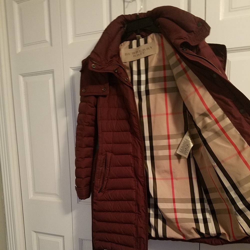 Burberry Brit Long Puffer Jacket Burgandy XS - Picture 6 of 8